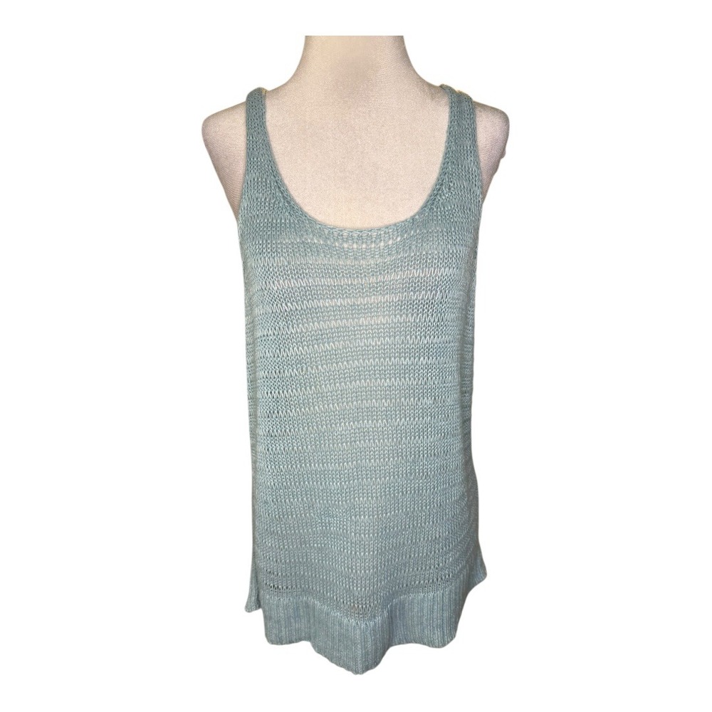 Madewell Linen Blend Knit Tank Top Light Blue‎ Scoop Neck Sleeveless Size Large